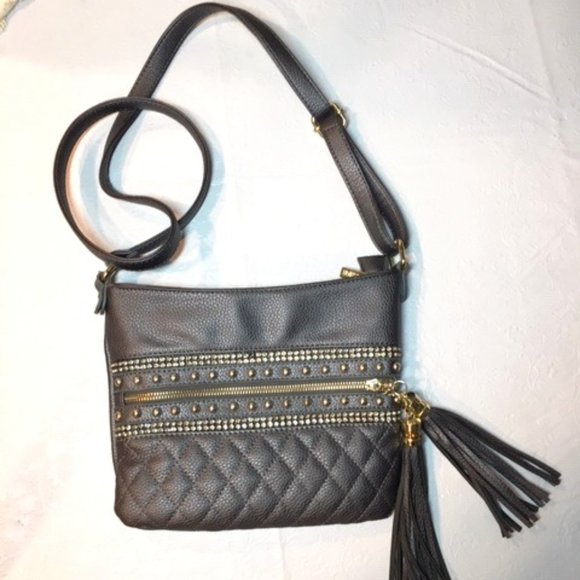 Imoshion Grey/Silver Rhinestone Studded Adjustable Faux LeatherCrossbody Handbag - Picture 1 of 16